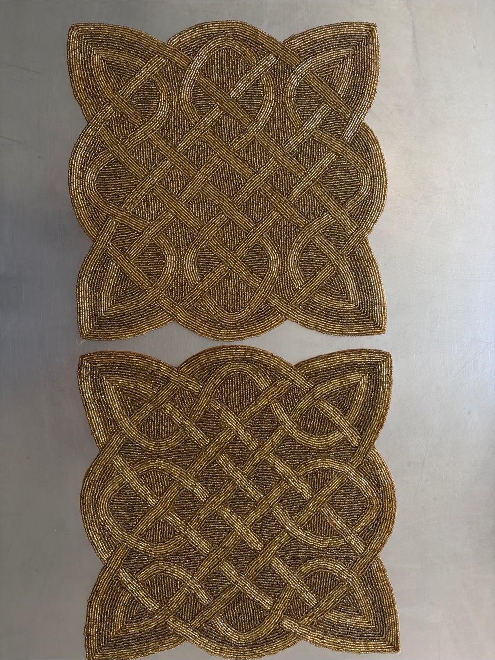 NWT Set of 2 Gold Beaded Square Placemats